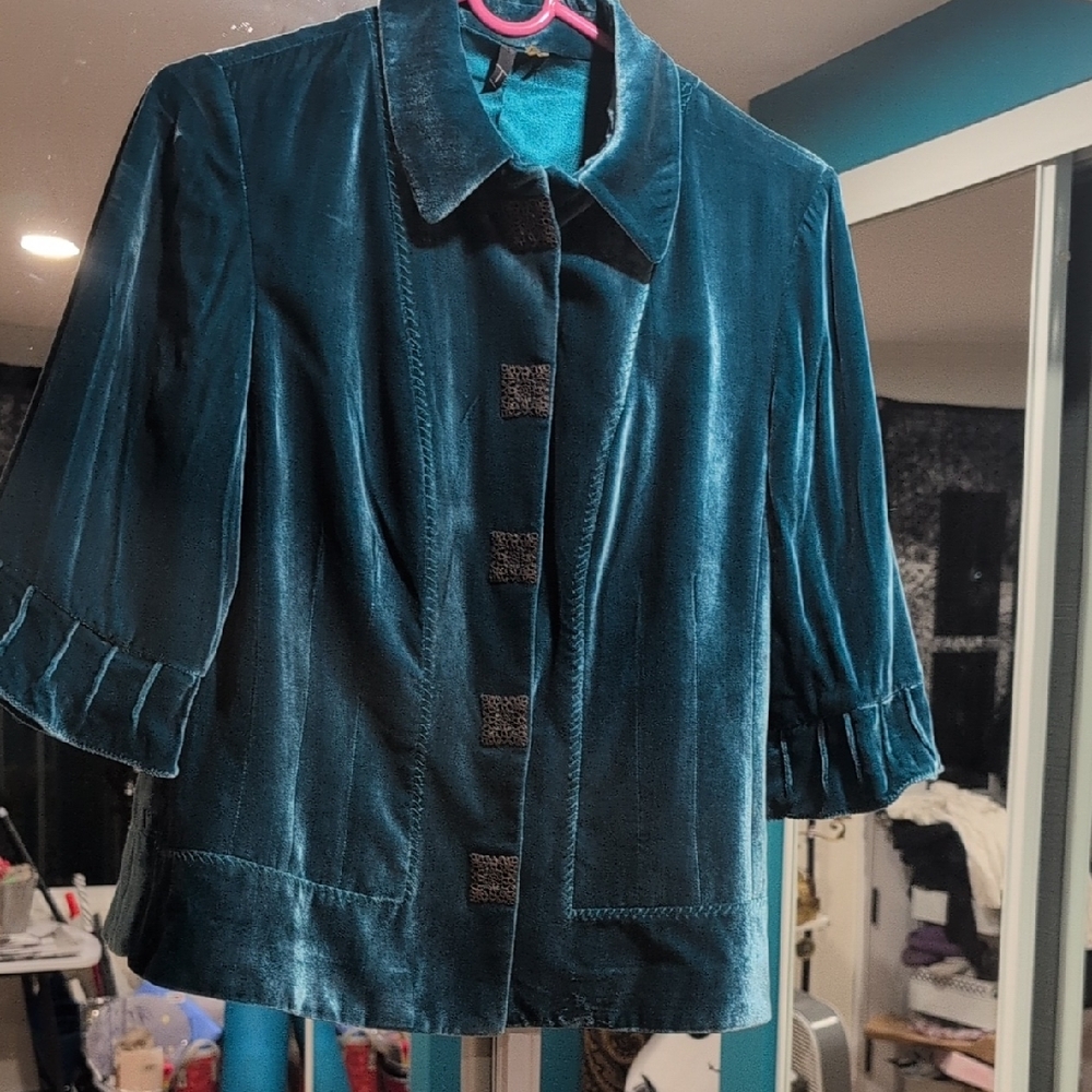 Tahari Teal Velvet Blazer